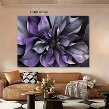 1pc 2D Flat Canvas Wall Art Print, Abstract Floral Purple And Grey Tones Serve As The Room's Aesthetic Wooden Frame Painting (1 Piece) Thickness 2. 5 Cm/ 1 Inch Framed Wall Art, Suitable For Home Decoration, Ideal New Year Gift, Birthday Gift, Halloween, Valentine's Day, Christmas Gift, Room Decoration, Wall Decoration, Autumn And Winter Wall Decoration, Living Room, Bedroom, Kitchen, Entrance, Bathroom, Corridor High-Quality Poster Wall Decoration, Modern Home Decoration - 紫色 - 查看 3