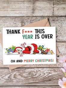 1 张搞笑粗鲁圣诞贺卡，上面写着咒骂圣诞老人，感谢今年已经结束，圣诞快乐贺卡，内附信封，空白，适合送给家人朋友、男士女士的圣诞礼物 - 彩色 - 查看 2