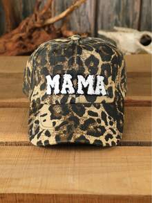 1 件女士豹纹 MAMA 棒球帽，可调节户外防晒休闲帽，适合秋冬旅行、沙滩派对 - 彩色 - 查看 4