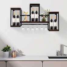 Metal Wall Mounted Wine Bottles Shelf Bar Storage Display Shelf Industrial - Black - View 6