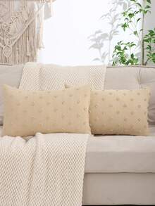 Linen Jacquard Pillow Case, Solid Color For Living Room And Bedroom Decor - Khaki - View 9