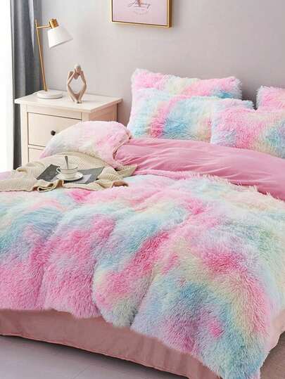 3 件套彩色扎染仿貂绒柔软舒适羽绒被套套装（1 个羽绒被套 + 2 个枕套），适用于卧室和客房，可机洗