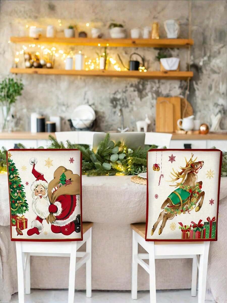 1 pièce Housse de chaise renne de Noël, housse de chaise décoration sapin de Noël Père Noël, décoration hivernale, décoration de Noël, décoration quotidienne de la maison, chaise de fête, décoration saisonnière, thème de Noël, texture douce, matériaux de haute qualité, housse de chaise décorative décorations de Noël décoration de la pièce