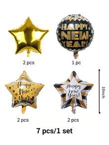 kumozawa 7pcs/Set New Year Decorative Foil Balloons, Black & Gold Star & Round Balloons With "Happy New Year" Print, Suitable For New Year Party Decoration, 2026 New Year Gala Decoration Balloons - Multicolor - View 5