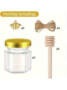 1.5盎司六角形迷你玻璃蜂蜜罐 - 1个/4个/10个/20个/30个套装，配木托盘、金色盖子、感谢卡和麻绳，是婴儿派对、婚礼和聚会的理想之选，也可用作婚礼回礼和派对回礼。