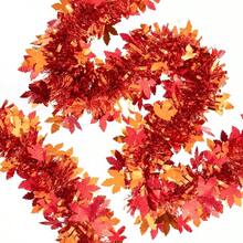 33Ft Thanksgiving Tinsel Garland, Maple Leaf Metallic Twist Foil Tinsel Garland Shiny Hanging Garland Autumn Thanksgiving Halloween Party Indoor Outdoor Decoration