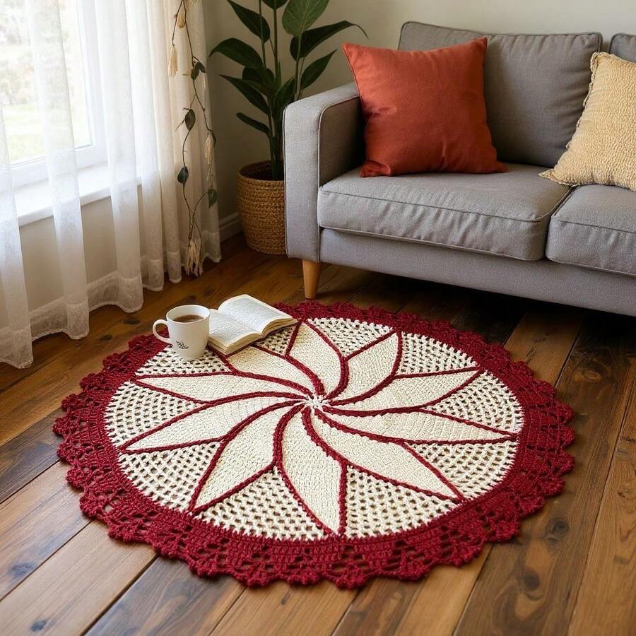 Round Rug P 1 Meter Handmade Crochet - Rojo - Ver 1