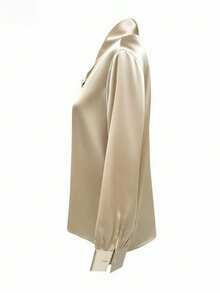 女士优雅长袖系带衬衫，适合约会和社交场合 - 香檳色 - 查看 5