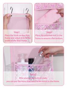 1 件 4/6 层门上收纳架，带 2 个挂钩，大容量无纺布壁挂式储物袋，带透明 PVC 口袋，门后蝴蝶结郁金香图案储物架，适用于卧室育儿室衣橱洗衣房餐具室浴室。（粉色） - 粉色 - 查看 7