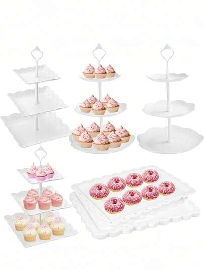 1/2 Stücke Europäischer Stil Nachmittags-Tee Dim Sum Tablett, Dessert Tisch, dekorativer Kuchenteller, dreistöckiger Kuchenständer, geeignet für Geburtstagsfeiern, Familienfeiern, Weihnachtsfeiern