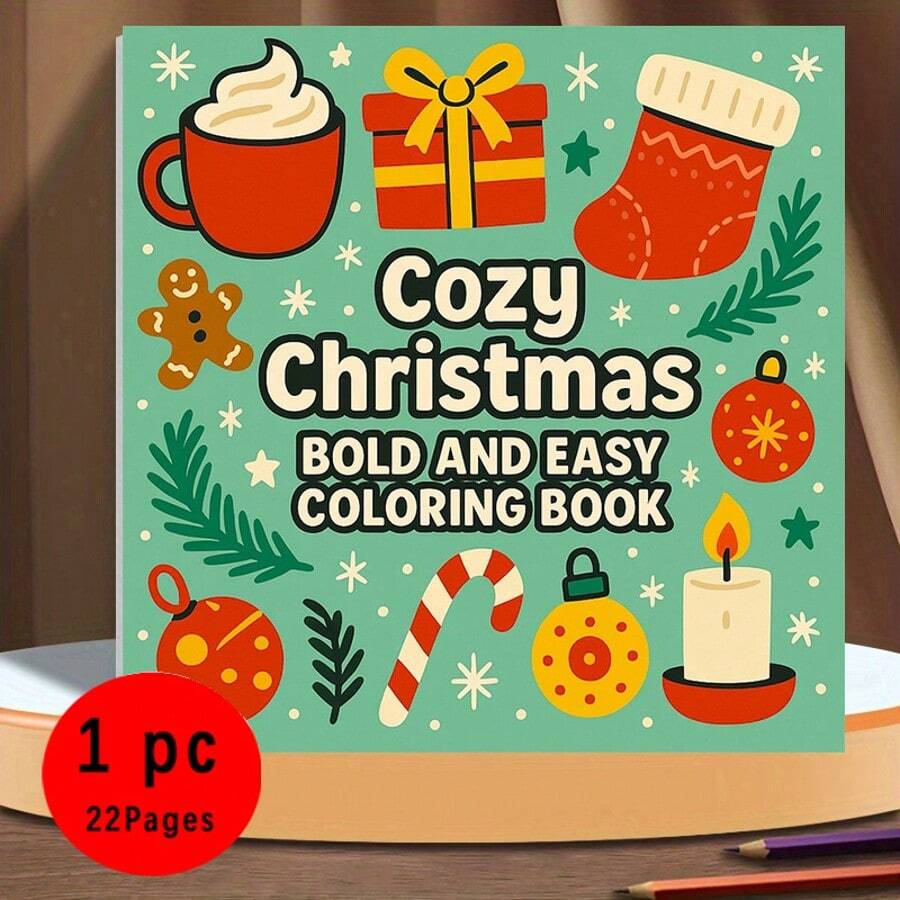 22 页舒适的圣诞主题 - 适合初学者使用厚纸、简单图案、万圣节和节日设计 - 轻松艺术、轻松圣诞节、生日、感恩节礼物、成人着色书、俏皮插图、创意插图 - 單件 - 查看 1