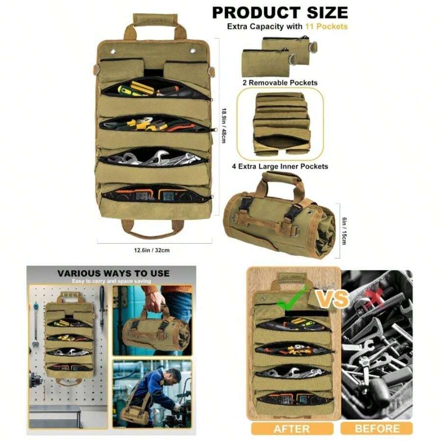Roll Bag, Roll Bag Bag Portable Foldable Rollup With Rollable Carrying Toolbag, Dad Khaki - 卡其色 - 查看 1