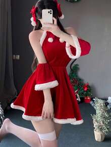 1 套性感圣诞/万圣节服装、夜总会兔女郎、女仆、可爱公主派对装 - 紅色 - 查看 6