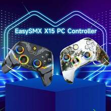 Manette de jeu sans fil 2,4 G EasySMX X15 pour PC et multiplateforme avec bouton de vibration/tir, contrôleur Bluetooth amélioré avec joysticks/gâchettes à effet Hall et éclairage RVB - sans dérive de stick, sans zone morte - compatible PC, PS3, Windows, Android, Steam et Switch
