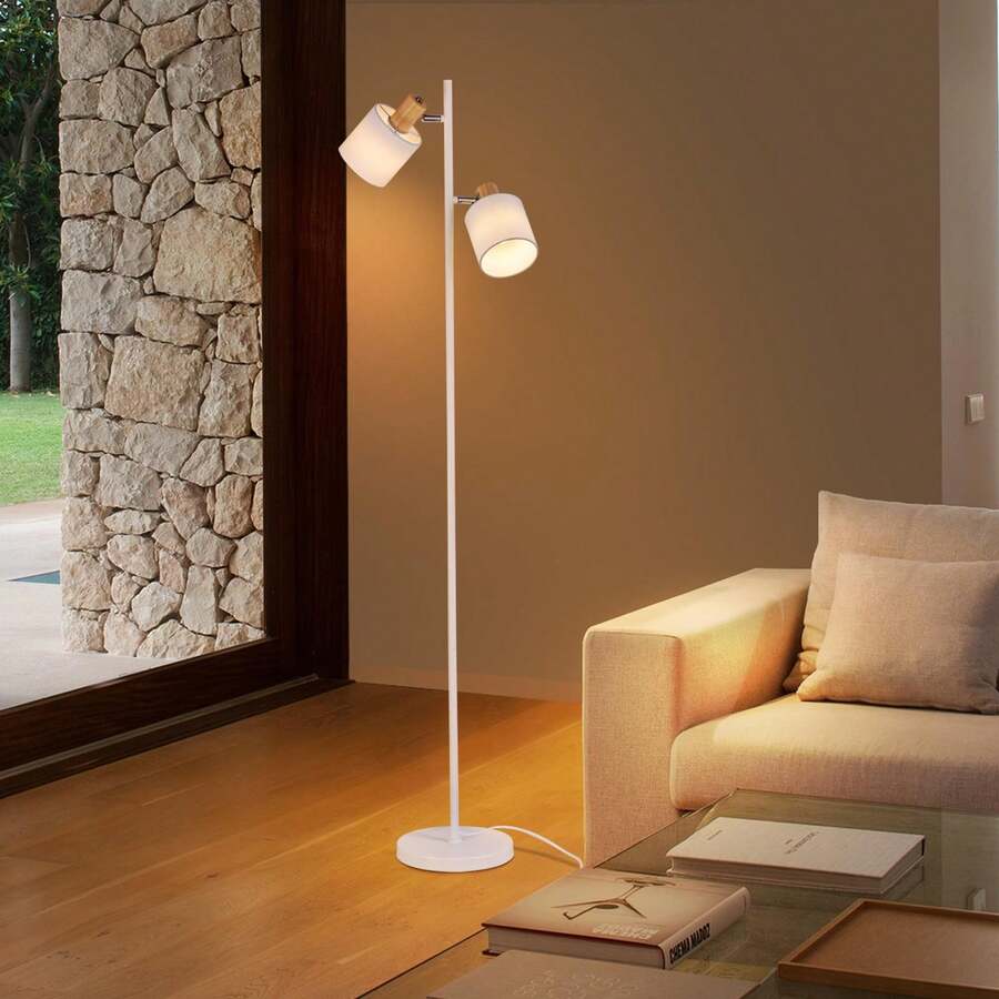 Glitzerlife 1/2ER Floor Lamps Floor Lamp Living Room Floor Lamp Vintage 2 Flames E14 Max. 25W Floor Lamp Fabric Shade White Retro Industrial Floor Lamp Swiveling Reading Lamp With Foot Switch For Bedroom Office Lamps For Living Room (Without Bulb) - Phích cắm loại C của EU (220-240V) - Xem 1