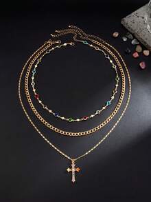 2pcs Men's Vintage Punk Cross Pendant Necklace With Rhinestone Chain, Suitable For Holiday Gifts (Random Diamond Color And Position) - 2-piece Set - View 10