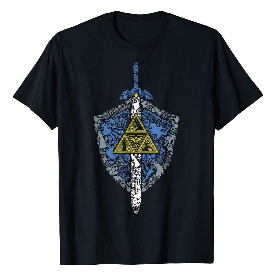 Zelda Hylian Shield Element Icons Graphic T-Shirt T-Shirt - màu đen - Xem 1