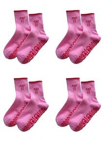 2 Pairs Women's Bowknot Yoga Mid-Calf Socks, Women's Non-Slip Pilates Socks, Ruffle Yoga Socks, Cute Grip Socks - Multicolor - View 17