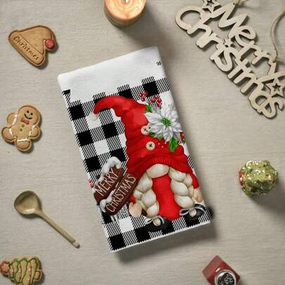 TOPSSCTR 2pcs/Set Christmas Gnome Kitchen Towels - Soft, Absorbent Microfiber Dish & Hand Towels For Holiday Decor, Perfect For Cooking, Baking & Cleaning