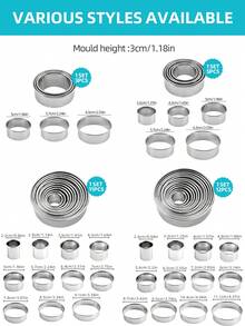 3/5/11/12件套不锈钢蛋糕模具，圆形模具，饺子切割器，吐司研磨工具套装，不锈钢慕斯蛋糕模具圈，圆形蛋糕圈，慕斯蛋糕圈，蛋糕模具，烘焙模具，可机洗，不锈钢材质 - 銀色 - 查看 3