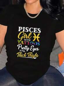 Oversized Women's Casual T-Shirt With Pisces Girl With Tattoos Pretty Eyes And Thick Thighs Print - Perfect For Daily Wear, Festivals, And Parties - Fast Arrival - màu đen - Xem 1
