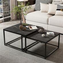 Mesa de centro de mármol cuadrada pequeña y grande, mueble auxiliar, mesa central, soporte para el hogar - Gris Oscuro - Ver 1