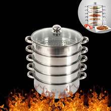 5 Layer Stainless Steel Steam Cooker Steamer Set Pan Cook Pot With Glass Lid - Silver - View 7