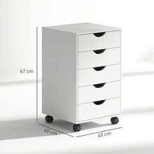 HOMCOM Cajonera Escritorio con Ruedas, Cajonera Oficina con 5 Cajones, Archivador Móvil, para Estudio, Salón, 40x40x67 cm, Blanco - Blanco - Ver 7