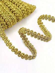 1pc 5 Yards Elegant Gold & Silver Thread Wavy Lace Trim Ribbon, 0.8cm Wide, Apparel, Party, Gift, Home Decor Edging Accessory - Multicolor - View 1