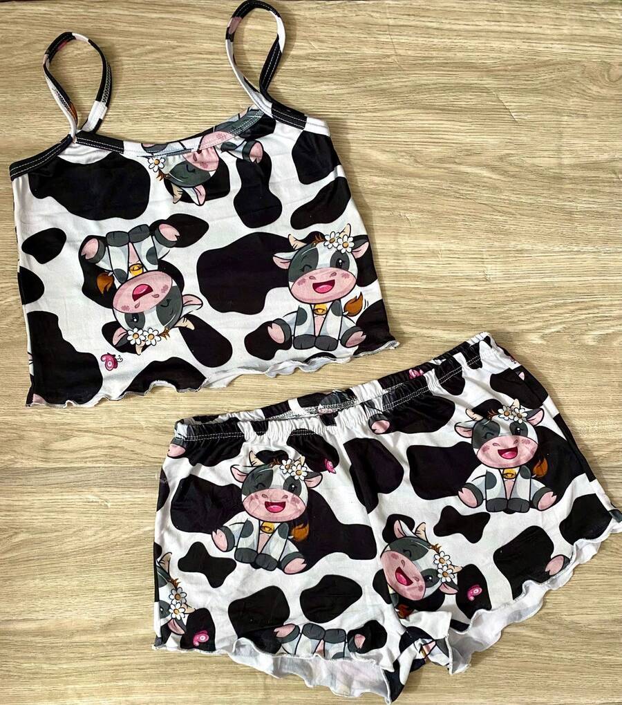 Stitch Cropped Pajamas And Sexy Women's Babydoll Shorts - Màu đen mờ - Xem 1