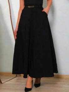 Simple Elegant With Belt Button Pocket Wedding - Black - View 4