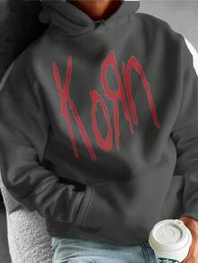 Pop Music Style - Autumn/Winter Thin Fleece Hoodie - Korn Graffiti Print Sweatshirt For Teens - Perfect Long Sleeve Halloween Gift, Christmas Gift, Birthday Gift, And Couple Hoodie - 灰色 - 查看 5