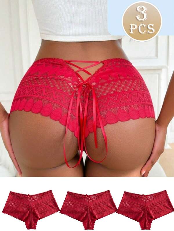 3pcs/Set Women's Lace Sexy Thong Panties