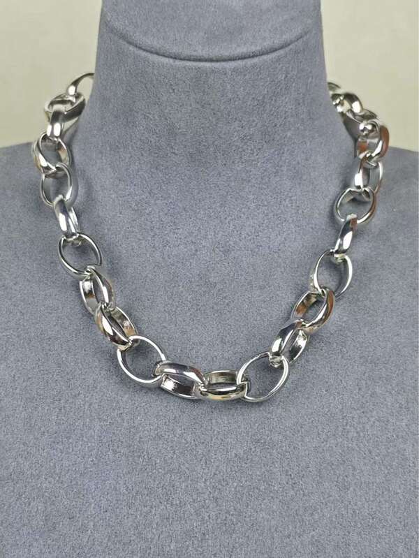 1pc Unisex Vintage Stainless Steel Exaggerated Chain Necklace, Punk Rock Style, Antique Silver Color Jewelry
