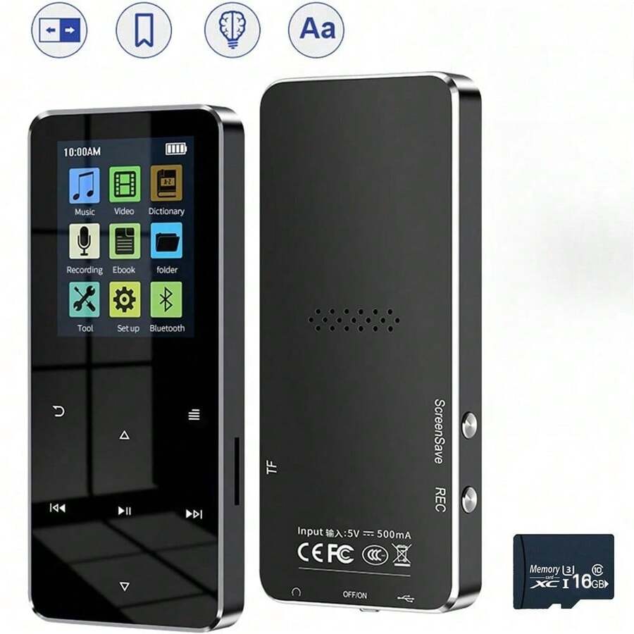 16GB MP3-Player , tragbarer Musikplayer mit integriertem Lautsprecher, zum Genießen Ihrer digitalen Musik und Hörbücher jederzeit, mit Recorder, E-Book-Funktion und inklusiv Kopfhörer - Schwarz - Übersicht 1
