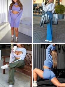 Womens Cropped Sweatshirt Shrug Long Sleeve Workout Gym Cover Up Bolero Y2K Super Crop Tops - Khaki - View 6