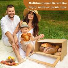BueDeHai Stylish Bamboo Bread Box For Kitchen Countertop Farmhouse Corner Bread Bin Vintage Kitchen Decor Storage Organizer For Homemade Loaf Toast  Box - Bamboo - View 7