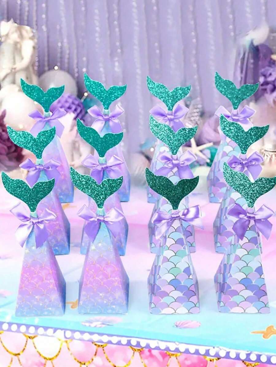 20pcs/5pcs Purple Mermaid Tail Gift Boxes, Ocean Theme Party Favors, Suitable For Birthday, Gender Reveal, Wedding, Birthday Decorations, Multipurpose Paper Gift Boxes, Gift Wrapping Supplies For All Occasions