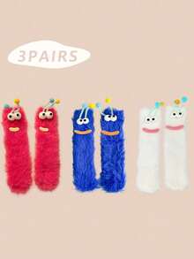 1/2/3 双女士趣味袜子、节日袜子、卡通袜子、毛绒袜子、节日袜子、中筒袜、大眼袜子、可爱袜子、保暖袜子 - 彩色 - 查看 67