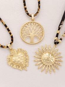 1 Pc Bohemian Bold Minimalist Statement Pendant With Leopard Print Cord Necklace, Suitable For Daily Outings, Christmas And Birthday Gifts