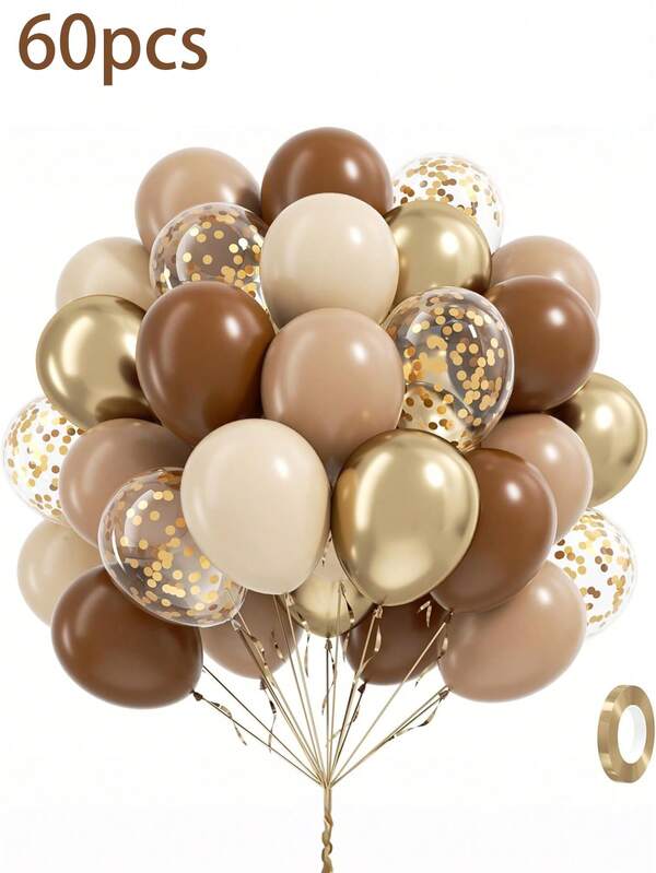 30/60 Stücke braune und goldene Ballons für neutrale Babyparty, Geburtstag, Baby-Shower Party Dekoration - hellsandweiße Konfetti Ballons
