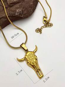 1 pieza Collar de acero inoxidable chapado en oro de 18K personalizado de estilo hip-hop callejero, collar con colgante de calavera de toro de acero inoxidable vintage, joyería de estilo occidental vaquero con dije de animal para hip-hop