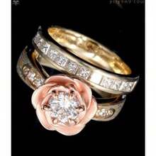 Flower Stacked Inlaid Ring, Bright Center With Side Embellishment, Suitable For Romantic Festivals Such As American Valentine's Day And Weddings - hai màu - Xem 3