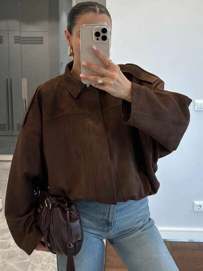 Women's Jackets Green Bomber Aviator Suede Jacket Loose Female Coat Winter Jacket Bombers Demi-Season Jacket Top