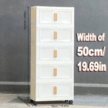 2025年アップグレードされた5段ダブルドアモバイル収納キャビネット - 頑丈な防水プラスチック、折りたたみ可能なデザイン、寝室、ランドリールーム、オフィス、ベッドの下の整理用の車輪付き - モダンなスタイル、モバイルストレージソリューション|Modern Aesthetics|多機能収納ボックス、ワードローブ収納、ベッド下収納 UYFJ - 透明,50.01 cm - チェックする 1