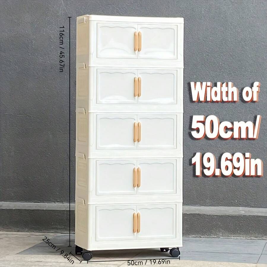2025年アップグレードされた5段ダブルドアモバイル収納キャビネット - 頑丈な防水プラスチック、折りたたみ可能なデザイン、寝室、ランドリールーム、オフィス、ベッドの下の整理用の車輪付き - モダンなスタイル、モバイルストレージソリューション|Modern Aesthetics|多機能収納ボックス、ワードローブ収納、ベッド下収納 UYFJ - 透明,50.01 cm - チェックする 1