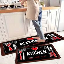 1/2/3pcs Set Simple Kitchenware Print Kitchen Mat Set, Very Good Home Decorative Mat, Flannel Material Dry Non-Slip Soft Comfortable Easy To Clean, Suitable For Bathroom Door Mat Bedroom Living Room Porch Laundry