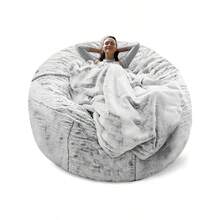 Bean Bag Cover - Big Round Soft Fluffy PV Velvet Sofa Bed Cover For Living Room, Lazy Sofa - 5ft Snow Gray - 深灰色 - 查看 7