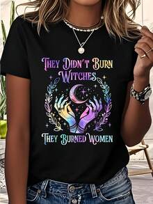 Witch T-Shirt They Didn't Burn Witches They Burned Women Halloween Graphic Tee For Women Casual Short Sleeve Top, The Best Gift For Friends, Family And Relatives On Various Festivals - màu đen - Xem 1