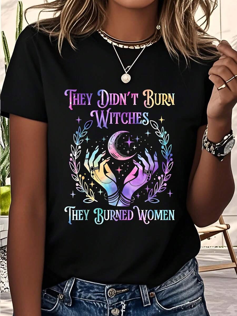 Witch T-Shirt They Didn't Burn Witches They Burned Women Halloween Graphic Tee For Women Casual Short Sleeve Top, The Best Gift For Friends, Family And Relatives On Various Festivals - màu đen - Xem 1